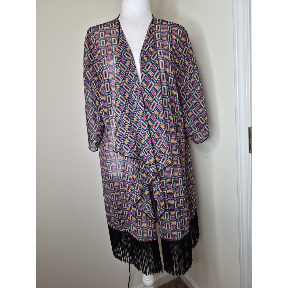 LuLaRoe Women's Open Front Draped Tassel Monroe Fringe Kimono Cover Up Size L